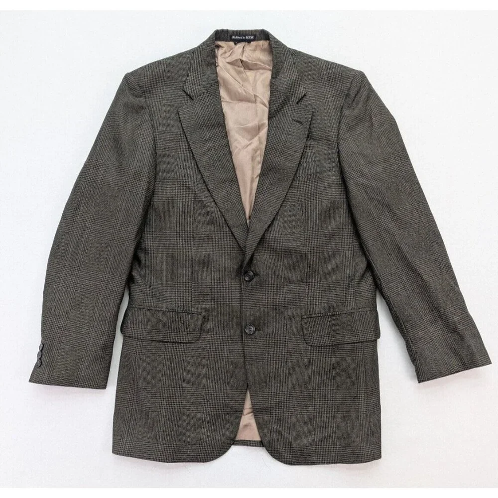 Daks London Vintage Men's Blazer Jacket Sport Coat Size 40L Brown Plaid